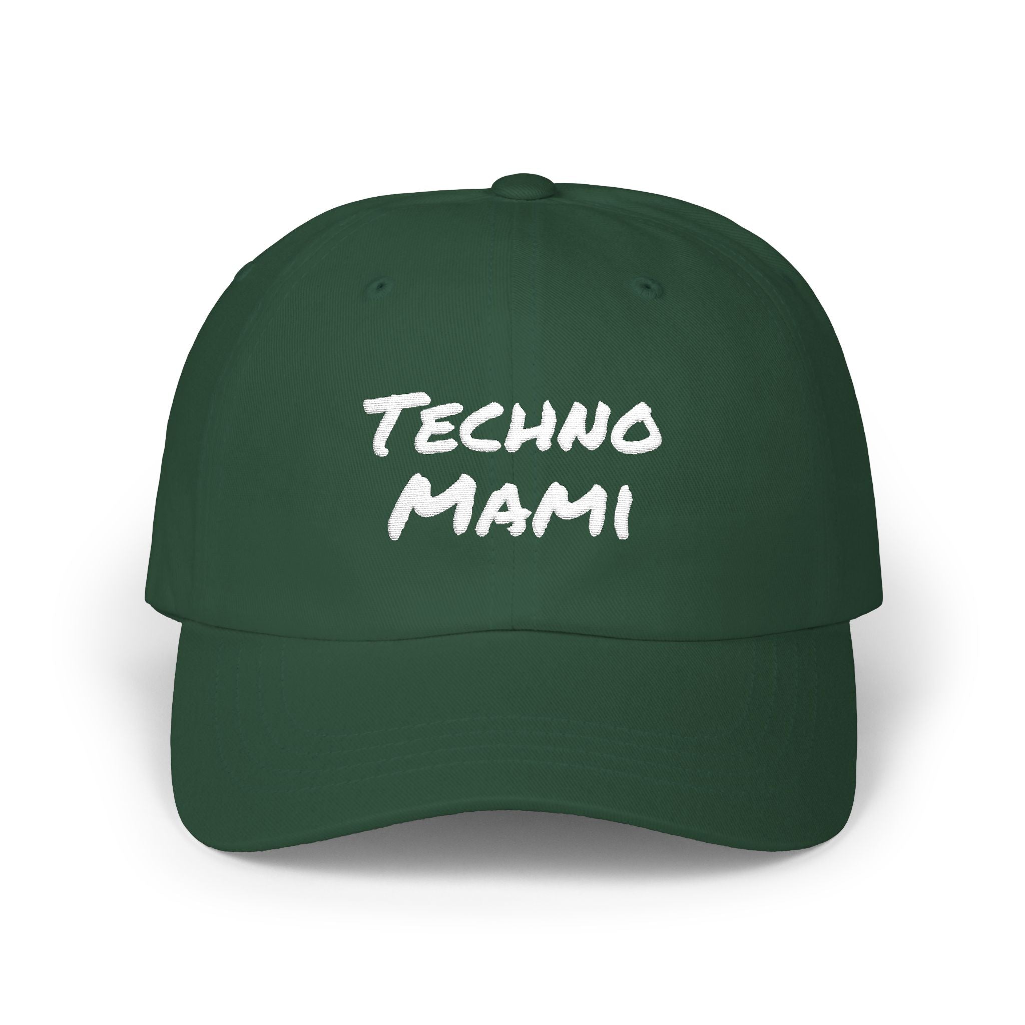 Techno Mami Dad Cap — Embroidered "Classic Dad" White Baseball Hat