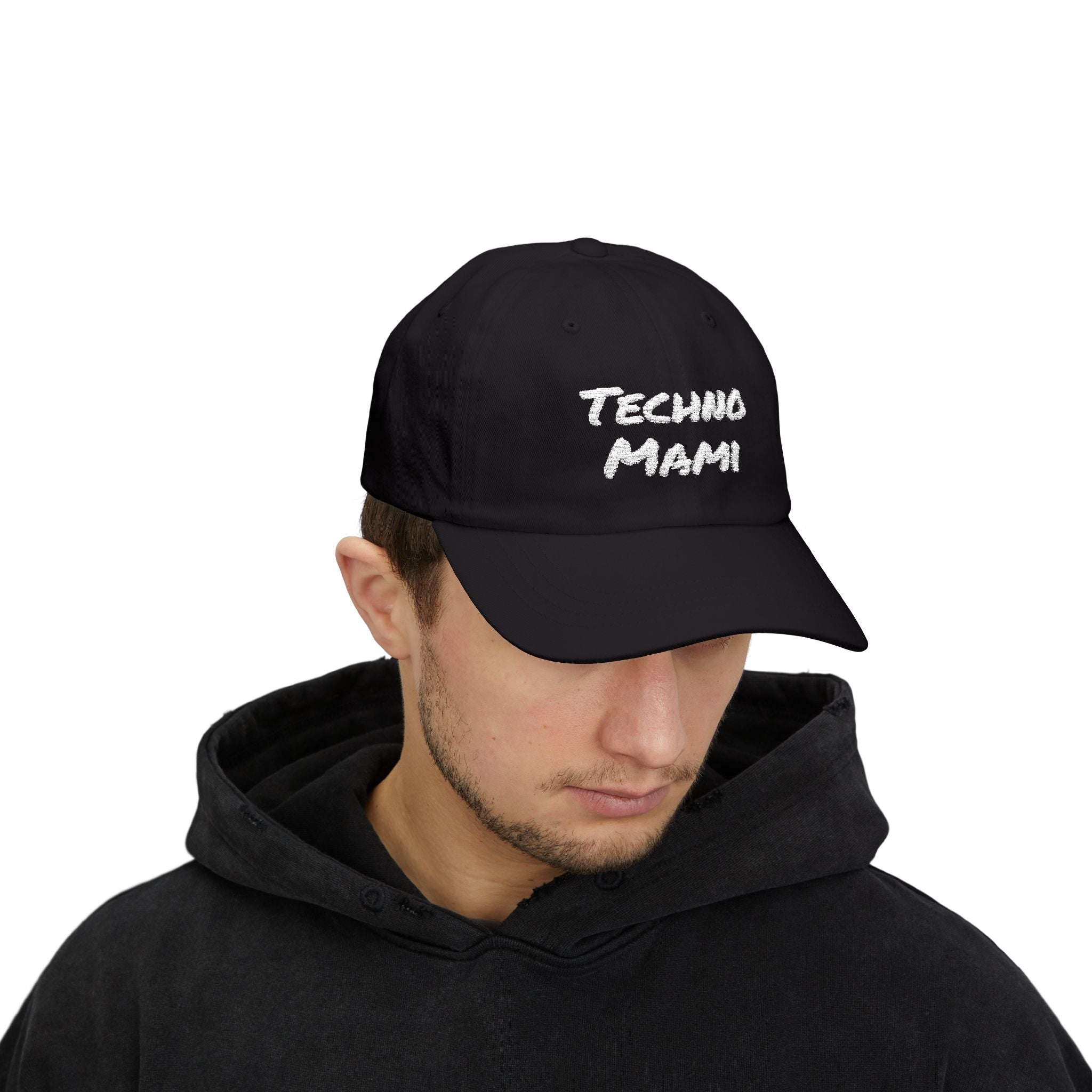 Techno Mami Dad Cap — Embroidered "Classic Dad" White Baseball Hat