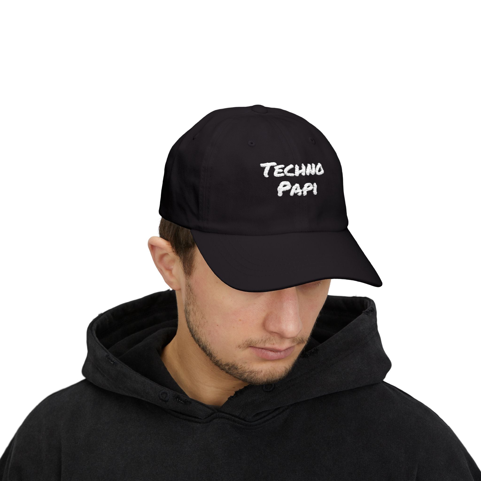 Techno Papi Dad Cap — Embroidered "Classic Dad" White Baseball Hat