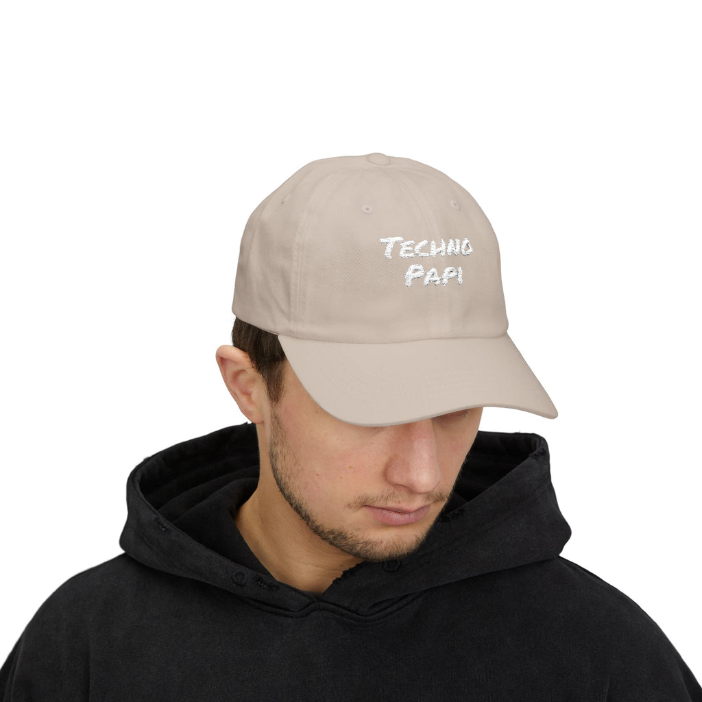 Techno Papi Dad Cap — Embroidered "Classic Dad" White Baseball Hat