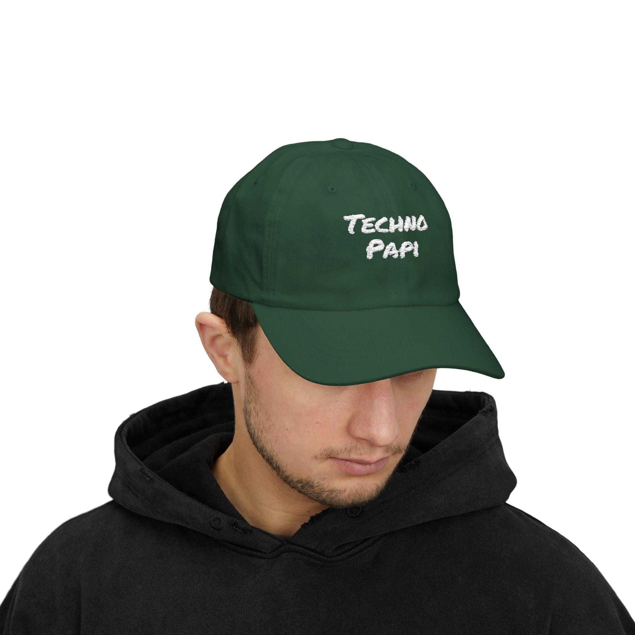 Techno Papi Dad Cap — Embroidered "Classic Dad" White Baseball Hat