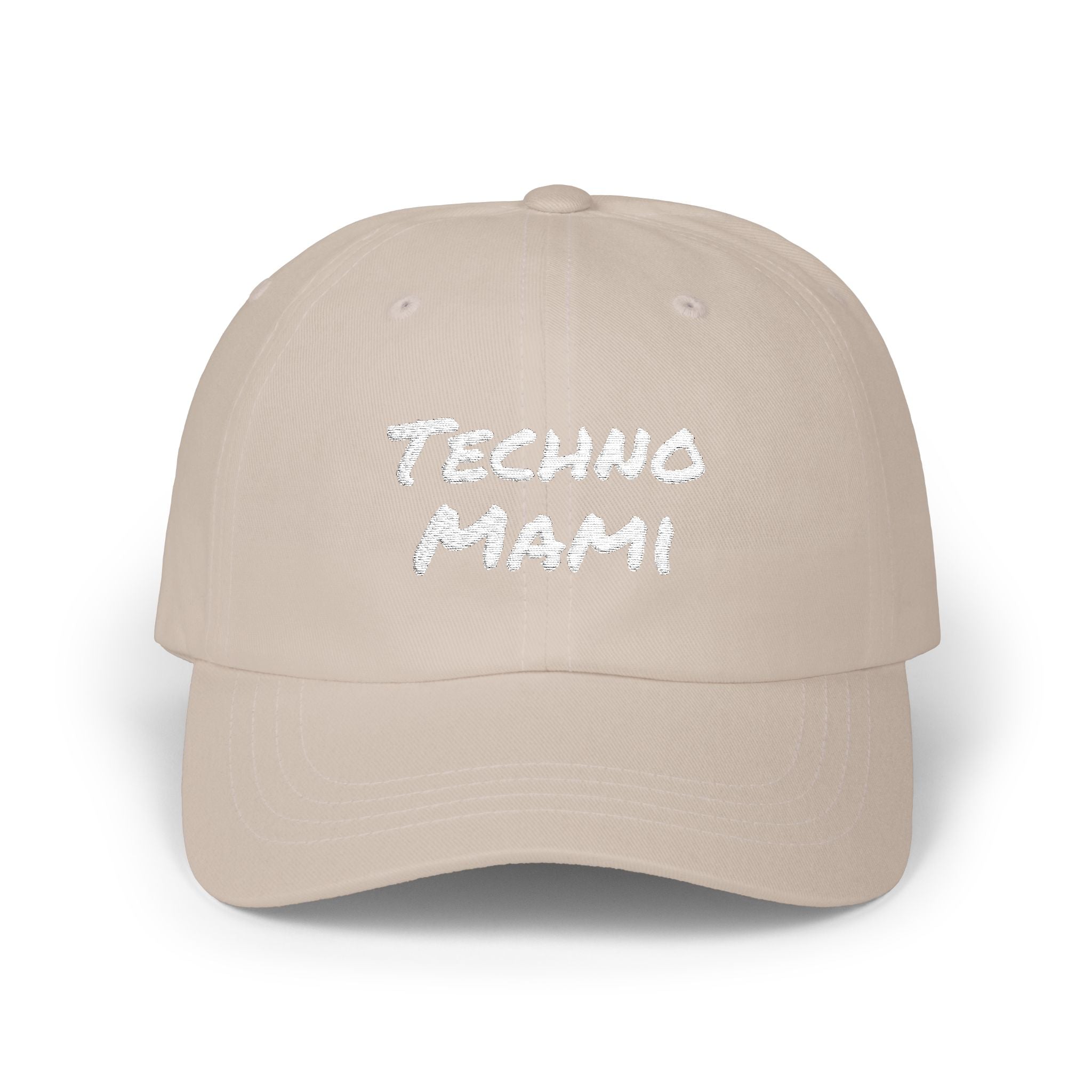 Techno Mami Dad Cap — Embroidered "Classic Dad" White Baseball Hat