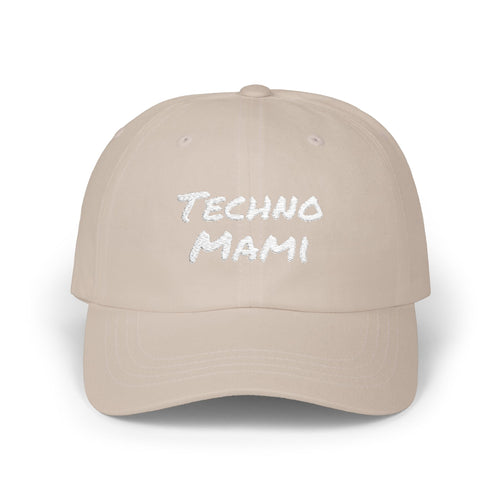 Techno Mami Dad Cap — Embroidered "Classic Dad" White Baseball Hat